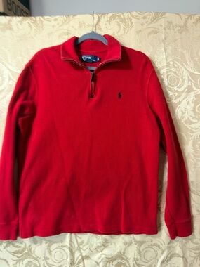 Ralph Lauren Men's Red Half-Zip Sweater with Pony Logo